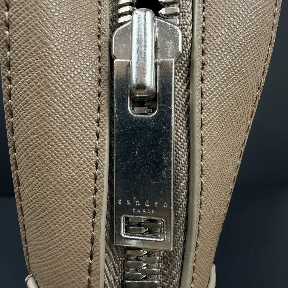 Sandro Downtown Large Saffiano Leather Briefcase Mocha Brown New With Tags